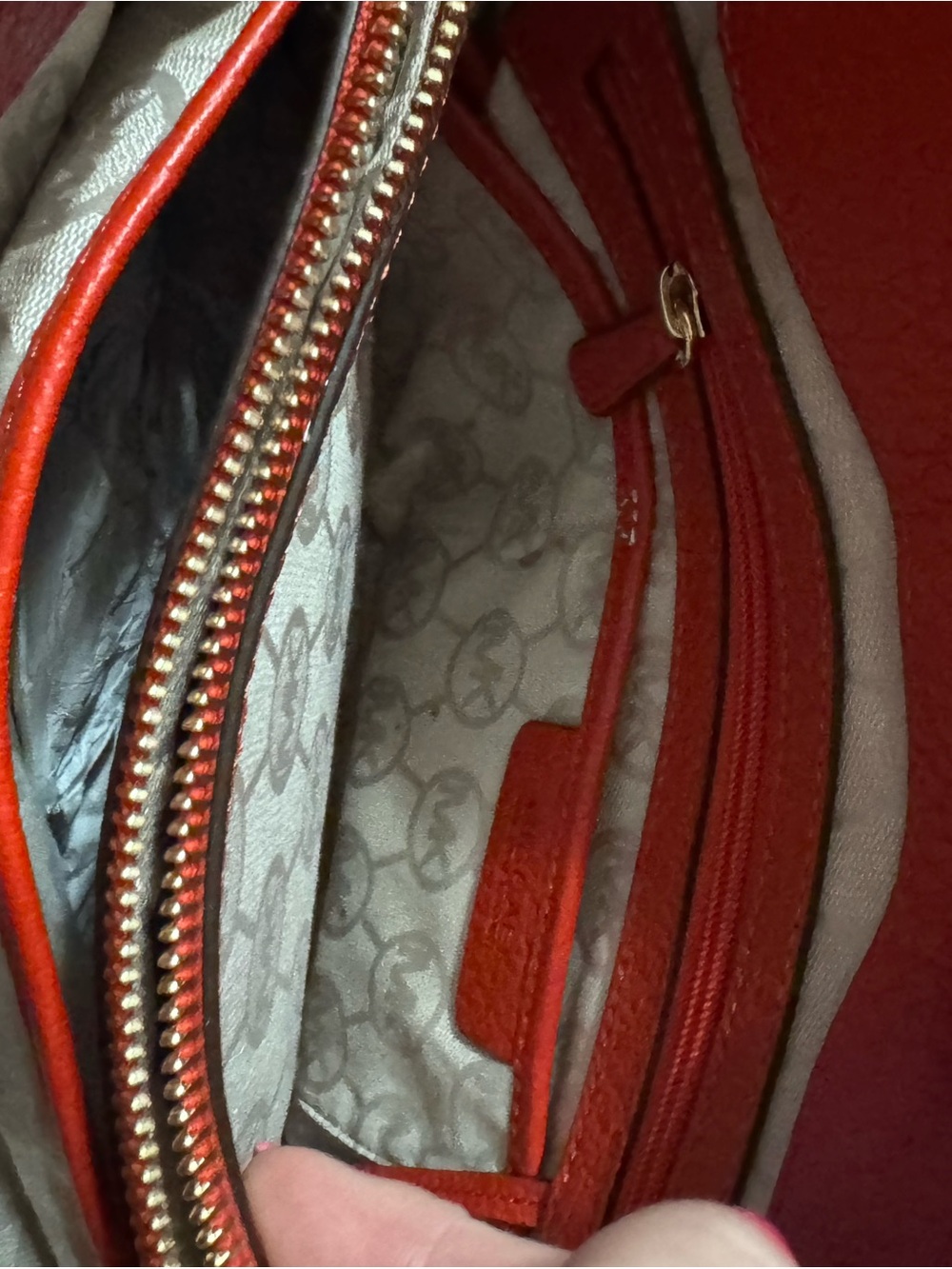 Michael Kors Red Pebbled Leather Dome Satchel with Gold-Tone Hardware - Picture 6 of 7